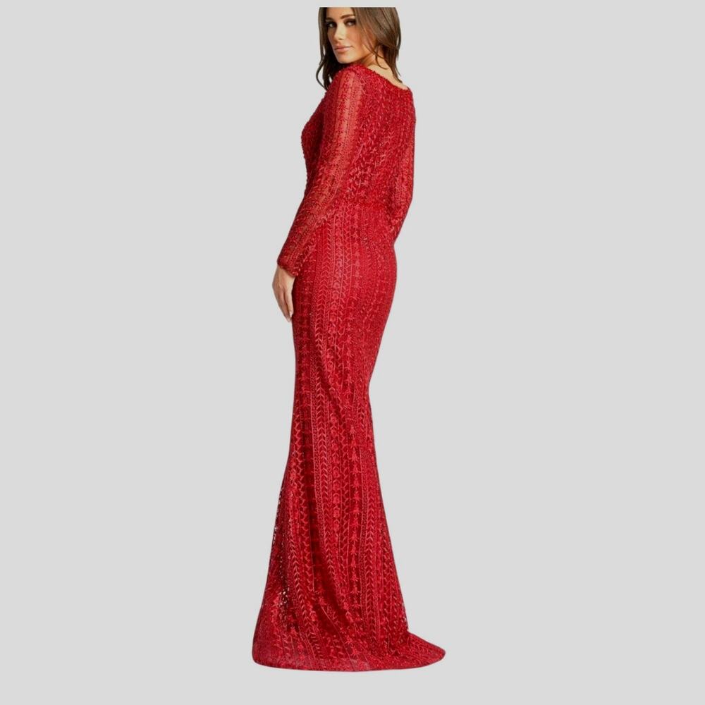 Mac Duggal 20271 Red Formal Dress Embellished Long-Sleeve Gown Burgundy 4 - Picture 8 of 11